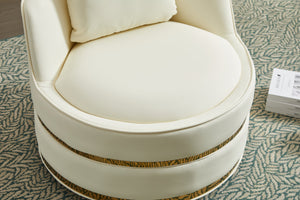 English Elm Swivel Velvet Barrel Chair with Stainless Steel Base, Padded 360° Rotating Accent Seat for Home White W2915P218183