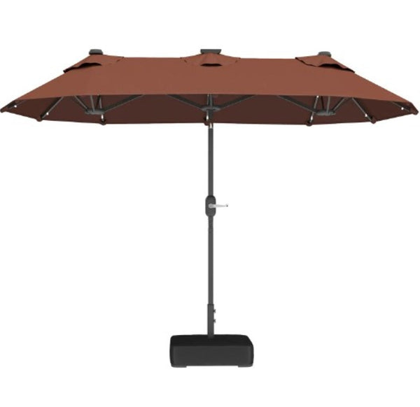 English Elm Spacious Solar Led Patio Umbrella with Double Canopy Vents and Push Tilt T3971P427156
