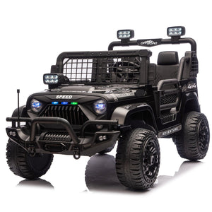 English Elm 24v Dual Motor Two Seat Kids Electric Ride on Car with Remote Control and Bluetooth Audio Black W1578P305897