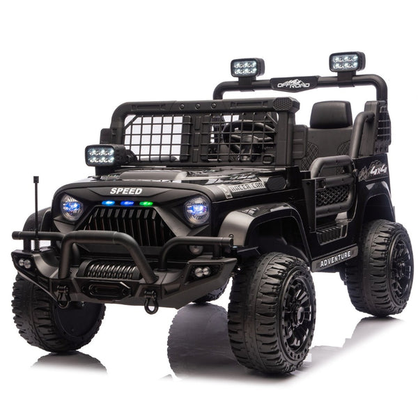English Elm 24v Dual Motor Two Seat Kids Electric Ride on Car with Remote Control and Bluetooth Audio Black W1578P305897