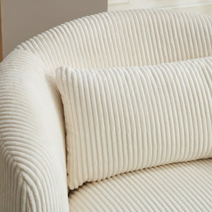 English Elm 34.25 Swivel Barrel Chair Upholstered in Plush Corduroy with Pillow, 360° Rotating Reading Accent Seat Ivory W3118P253970