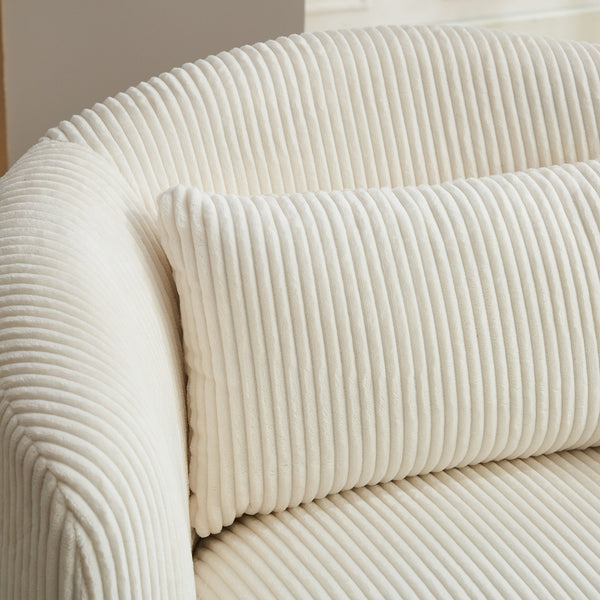 English Elm 34.25 Swivel Barrel Chair Upholstered in Plush Corduroy with Pillow, 360° Rotating Reading Accent Seat Ivory W3118P253970