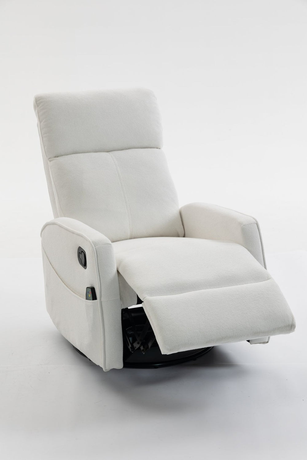 English Elm Short Plush Swivel Recliner Armchair with 360 Degree Rotation for Living Room Cream White W547P437353