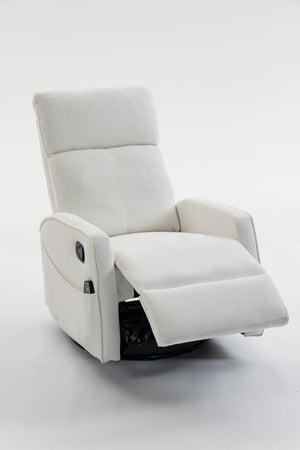 English Elm Short Plush Swivel Recliner Armchair with 360 Degree Rotation for Living Room Cream White W547P437353