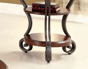 English Elm Traditional Elegant Brown Cherry Side Table with Ornate Scroll Legs and Open Shelf for Living Room Decor Brown Multi 27 L x 27 W x 7 H B011P203062