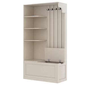 English Elm Multifunctional Hall Cabinet & Tree: Versatile 2-In-1 Storage Solution With Hooks For Entryway Style W1580S00185