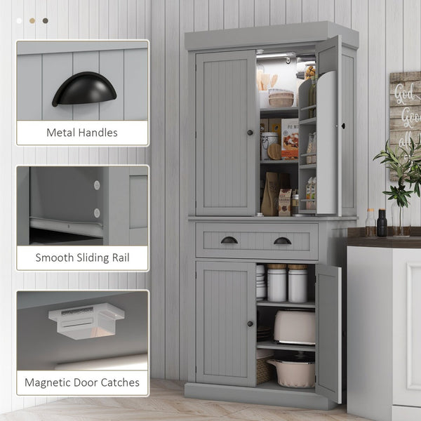 English Elm Nordic Floor to Ceiling Pantry Cabinet with Led Lighting and Six Door Shelves T3971P427878