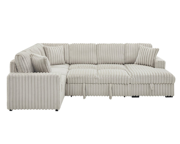 English Elm 122 Plush U-Shape Sectional Sofa Bed with USB Ports, Hidden Storage Chaise & Spacious Armrest Comfort khaki W1417S00080