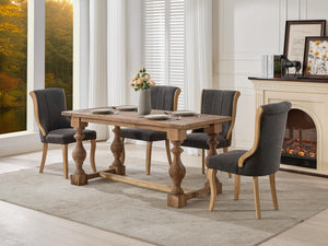 English Elm Snow velvet dining chair with plush breathable upholstery, mid-century wood trim and sculpted legs comfort and style Gray W1143P332692