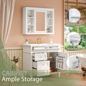 English Elm 36'' Modern Bathroom Vanity with Mirror Cabinet and Sink, Spacious Storage, Soft-Close Doors & Drawers White SW000134AAK-3
