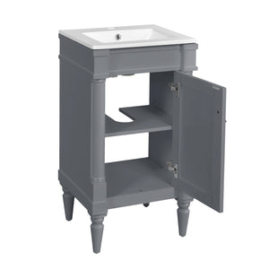 English Elm 18-Inch Modern Bathroom Vanity with Sink Compact Retro Design Durable MDF & Solid Wood Legs Storage-Friendly Gray N710P257401E