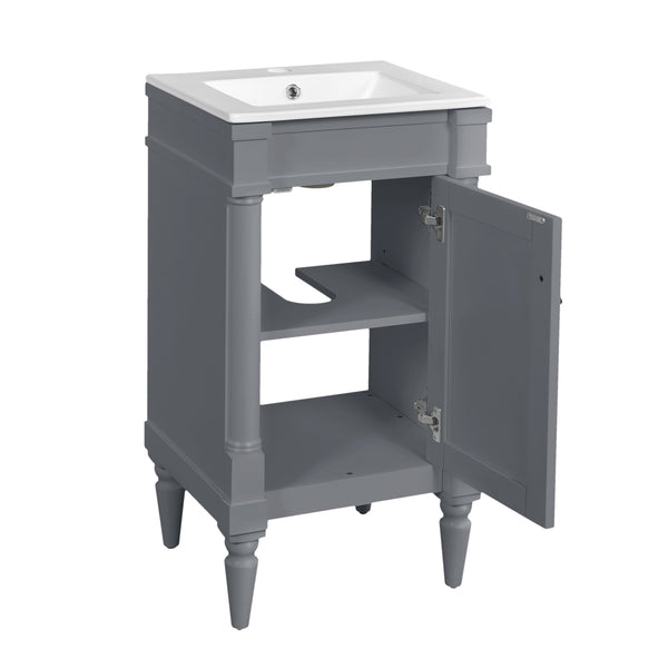 English Elm 18-Inch Modern Bathroom Vanity with Sink Compact Retro Design Durable MDF & Solid Wood Legs Storage-Friendly Gray N710P257401E