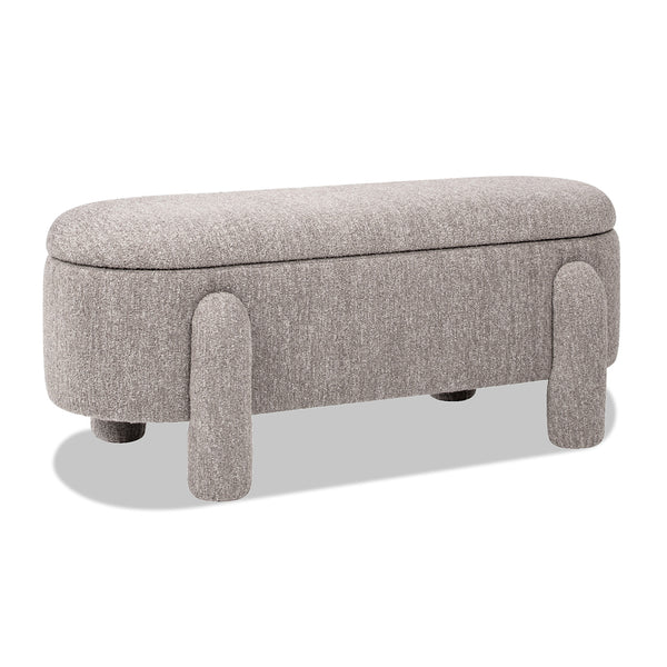 English Elm Jennifer Taylor Home - Hugo 49" Oval Fully Upholstered Storage Bench in Moss Boucle — Cozy sherpa-like texture, chic modern style, versatile seating and hidden storage (50" L x 19" W x 15" H) Brown B2719P238469