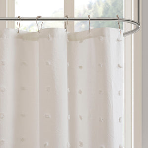 JLA Home Urban Habitat - Cotton Yarn-Dyed Jacquard Shower Curtain with Pom-Pom Tufts, OEKO-TEX Soft Texture, Machine Washable Ivory UH70-2241