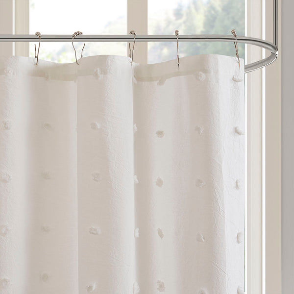JLA Home Urban Habitat - Cotton Yarn-Dyed Jacquard Shower Curtain with Pom-Pom Tufts, OEKO-TEX Soft Texture, Machine Washable Ivory UH70-2241