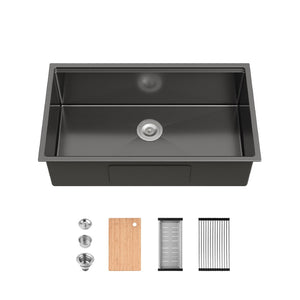 English Elm Stainless Steel Handmade Undermount Kitchen Sink Single Bowl with Brushed Finish T3177P296193