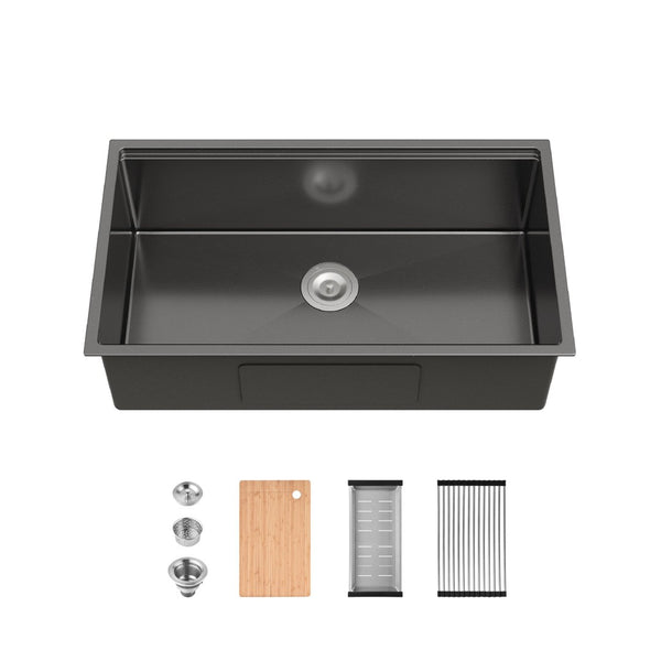 English Elm Stainless Steel Handmade Undermount Kitchen Sink Single Bowl with Brushed Finish T3177P296193