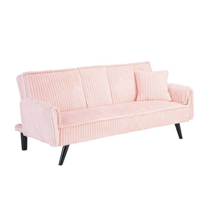 English Elm Minimalist Corduroy Reclining Sofa with Convertible Flat Sleeper and Cup Holder Pink W3356P421779