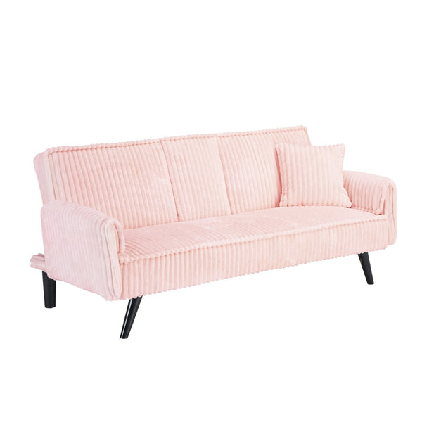 English Elm Minimalist Corduroy Reclining Sofa with Convertible Flat Sleeper and Cup Holder Pink W3356P421779