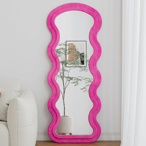 English Elm Flannel Wavy Full-Length Floor Mirror with Soft Padded Frame, Shatter-Resistant Glass, Modern Décor Rose W347P325001