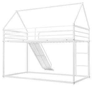 English Elm Twin Metal Tube Bunk Bed Frame for Kids Durable Sturdy Construction Safe Space-Saving Design White W420P256562