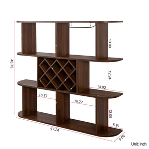 English Elm Large Rustic Wood Wall Mounted Wine Rack with Three Shelves and Stemware Rail Walnut W331P277924