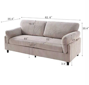 English Elm 82.6" Corduroy Mid-century Loveseat Ribbed Fabric Sofa Solid Wood Tapered Legs 2 Seater Camel W5515P488385
