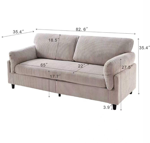 English Elm 82.6" Corduroy Mid-century Loveseat Ribbed Fabric Sofa Solid Wood Tapered Legs 2 Seater Camel W5515P488385