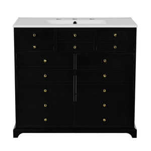 English Elm 36'' Bathroom Vanity with Ceramic Sink Combines Retro Solid Wood Frame, Soft-Close Drawers & Ample Storage Black N710P195628B
