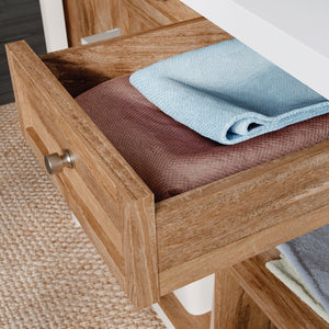 English Elm Work Table with Brown Melamine Top, 60x30x36in Sturdy Engineered Wood Workbench with Drawers & Shelves for Garage Studio B356P402743