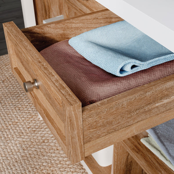 English Elm Work Table with Brown Melamine Top, 60x30x36in Sturdy Engineered Wood Workbench with Drawers & Shelves for Garage Studio B356P402743