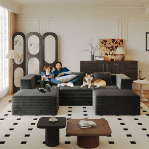 English Elm Modular Sectional Couch - Soft Corduroy, High-Density Memory Foam, No Assembly, Versatile Design In Grey W3434S00026