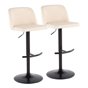 English Elm Toriano Adjustable Bar Stool Set Of 2 In Cream Faux Leather & Black Steel For Modern Comfort B202S01026-GIGA