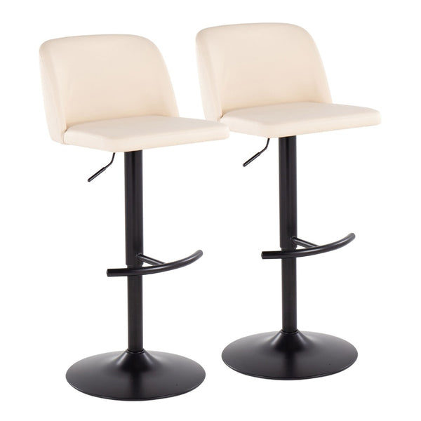 English Elm Toriano Adjustable Bar Stool Set Of 2 In Cream Faux Leather & Black Steel For Modern Comfort B202S01026-GIGA