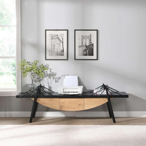 English Elm Sailboat-Shaped Modern TV Stand 70.87" Nautical Media Console with Drawer, MDF Build, Sturdy Metal Support Black W2317P253445