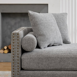 English Elm 75.2'' Chenille Upholstered Daybed Chaise with Nailhead Trim and Rubberwood Legs Gray W3188S00058