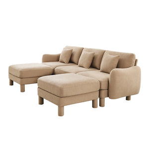 English Elm Boucle U-Shape 3-Seater Sectional Sofa With Shell Armrests & Movable Ottomans - Coffee Color Comfort W3041S00286
