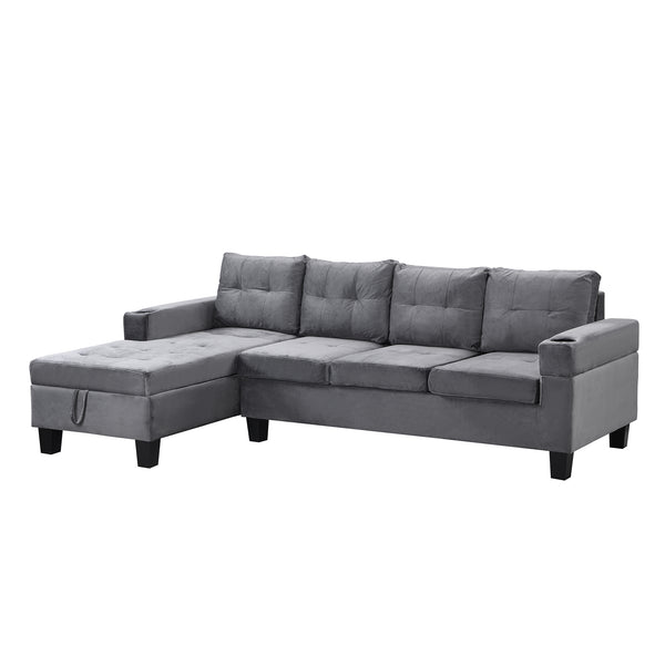 English Elm Sectional PU Sofa Set with L-Chaise, Built-In Cup Holders, Thick Foam Cushions, Modern 4-Seater Comfort Grey 69.29 L x 33.46 W x 13.78 H W2297S00011