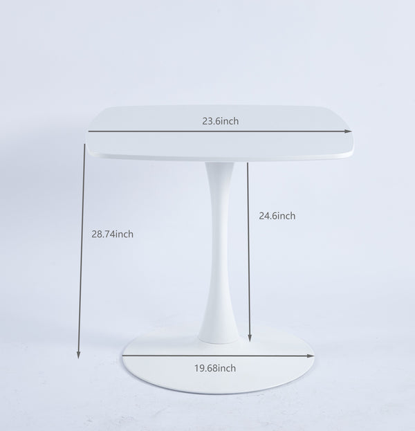 English Elm White Square Tulip Table 24" — Modern Matte White MDF Top, Metal Pedestal Base, Compact Bistro Dining Table for Apartment, Office & Cafe W3766P370563