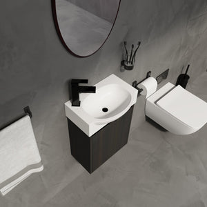 English Elm 16" Bathroom Vanity Sink Combo for Small Spaces — Compact Engineered Wood Cabinet with Ceramic Basin, Moisture-Resistant Finish and Hidden Handle, Easy Assembly Black W1972P190340