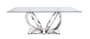 English Elm Finley Mirrored Silver Dining Table with 12mm Tempered Glass Top — Modern Glam, Sleek Reflective Design B2726S00207