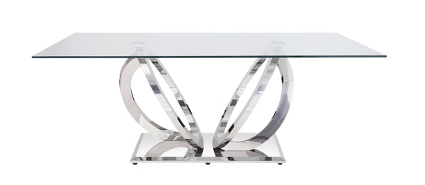 English Elm Finley Mirrored Silver Dining Table with 12mm Tempered Glass Top — Modern Glam, Sleek Reflective Design B2726S00207