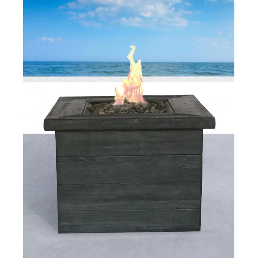 English Elm Fibre Concrete Outdoor Fire Pit Table with Wood Grain Texture and Tank Storage B120P204209