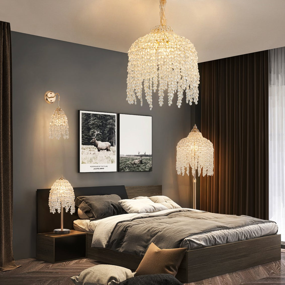 English Elm 3-Light Vintage Crystal Floor Lamp – Elegant Waterfall Design With Grape Beads & Marble Base For Home W2312P368722