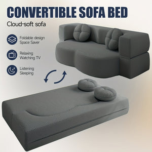 English Elm 2-seater Foldable Sofa Bed Plush Upholstered Guest Sleep Solution for Small Spaces W1359P364913