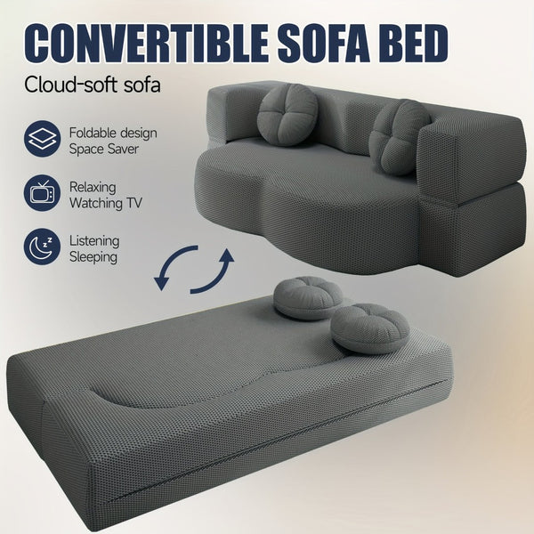 English Elm 2-seater Foldable Sofa Bed Plush Upholstered Guest Sleep Solution for Small Spaces W1359P364913