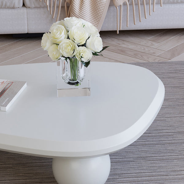 English Elm Cloud Creamy White Coffee Table with 3 Ball Legs — Teardrop MDF Accent Table, Durable, Space-Saving Design W3081S00005