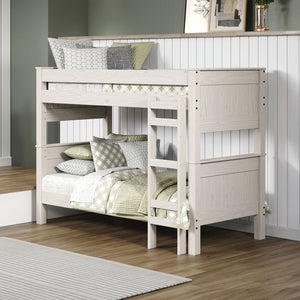 English Elm Rustic Twin-Over-Twin Bunk Bed in White Pine — Solid Brazilian Pine, Splittable, Ladder, 82"W x 63"H B2741S00280