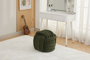 English Elm 060-Chenille Plush Knot Ottoman Stool with Foam Fill & Wooden Frame — Stylish, Comfortable Indoor Seat (No Assembly) Green W527P239020