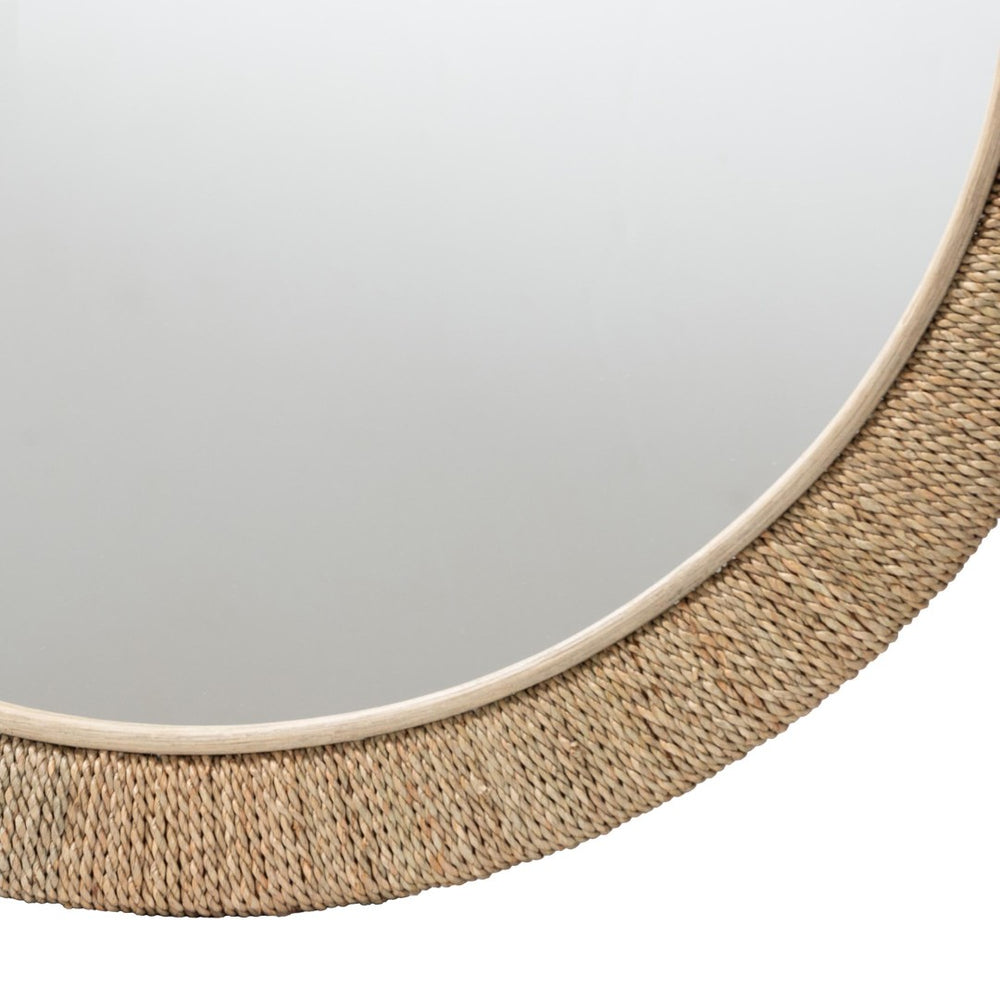 English Elm Round Braided Jute Rope Wall Mirror Natural Fiber Boho Coastal Accent Decor B2750P467770